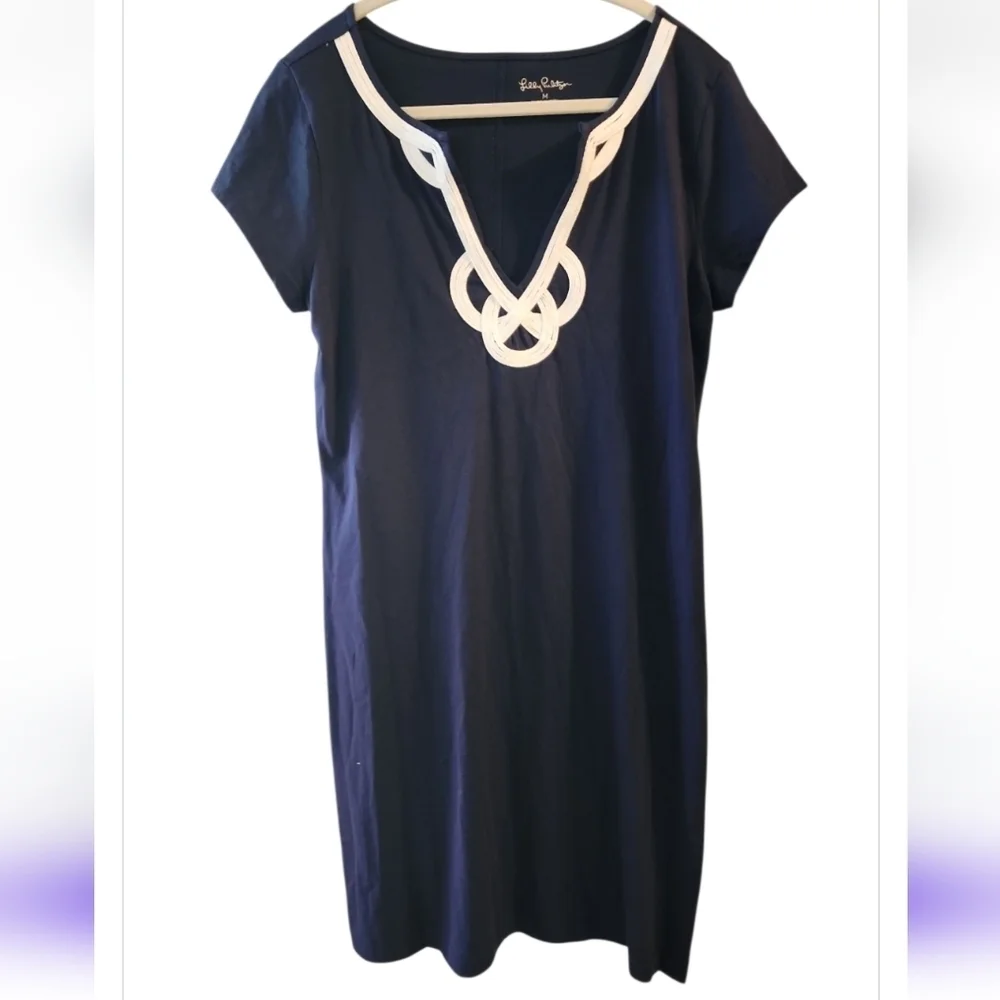 LILLY PULITZER Woman's Brewster T-Shirt Dress in True Navy 100% Pima Cotton Med